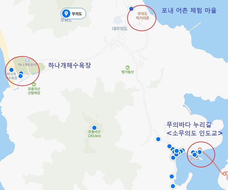 인천 무의도 소개할 여행코스 3곳 지도상 위치
