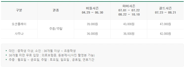 소노문 단양 오션플레이 입장료 가격