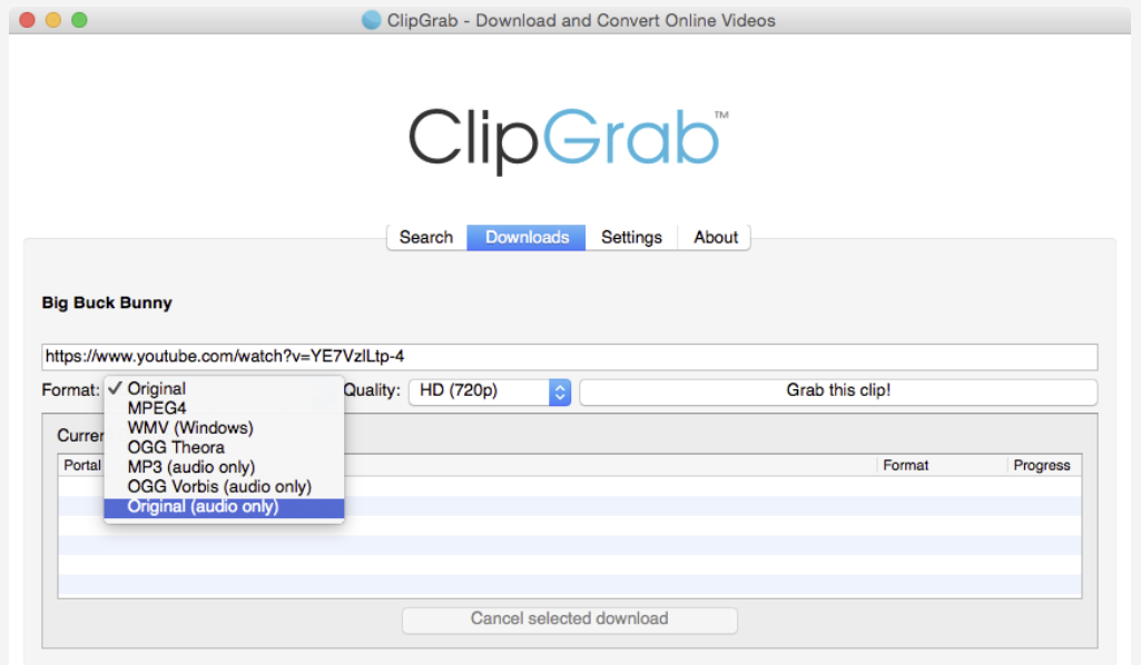 4. clipgrab 다운로드 화면