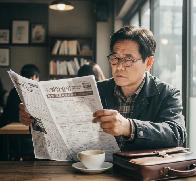 울산교차로 구인구직 항목을 보고 있는 50대 남성