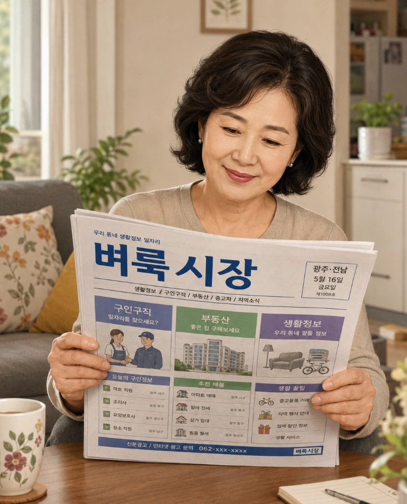 서울 벼룩시장 신문으로 일자리를 찾아 보는 50대 여성