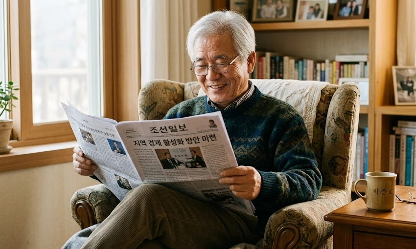신문을 읽고 있는 어르신