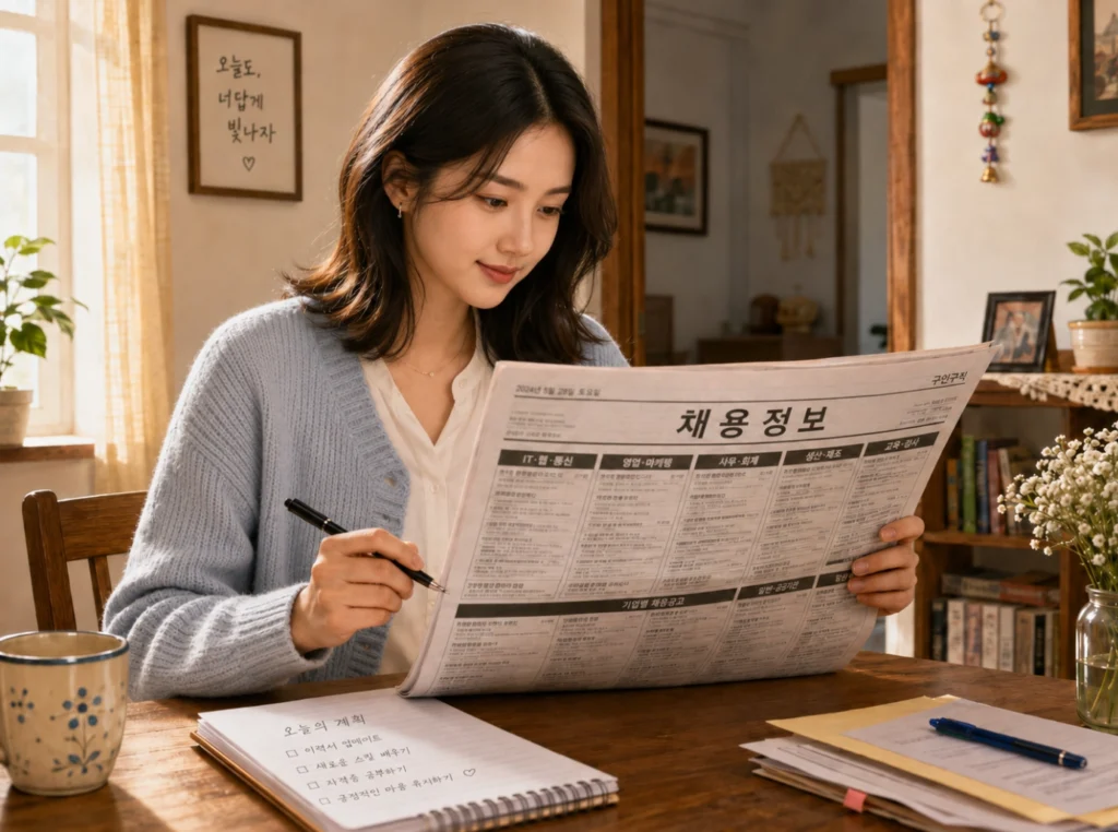 진도군청 벼룩시장에서 일자리를 알아보는 중인 여자