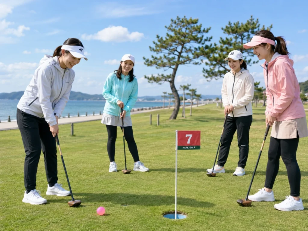 경산 파크골프장에서 게임을 즐기는 시민들 (AI제작) (1)