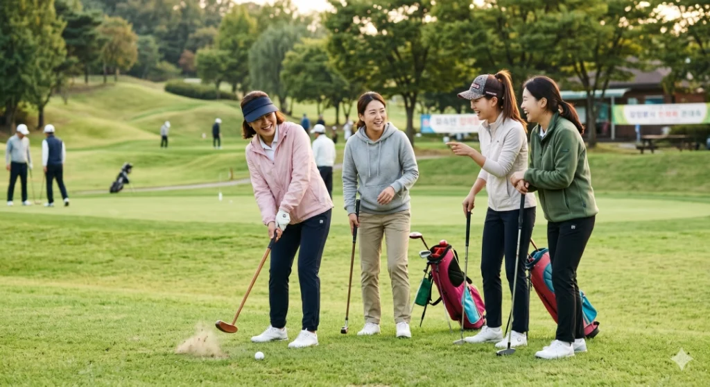 문경 파크골프장에서 게임을 즐기는 시민들 (ai제작) (2)