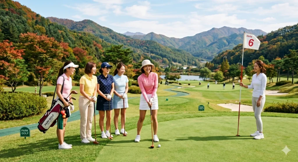 예천 파크골프장에서 게임을 즐기는 시민들 (ai제작) (2)