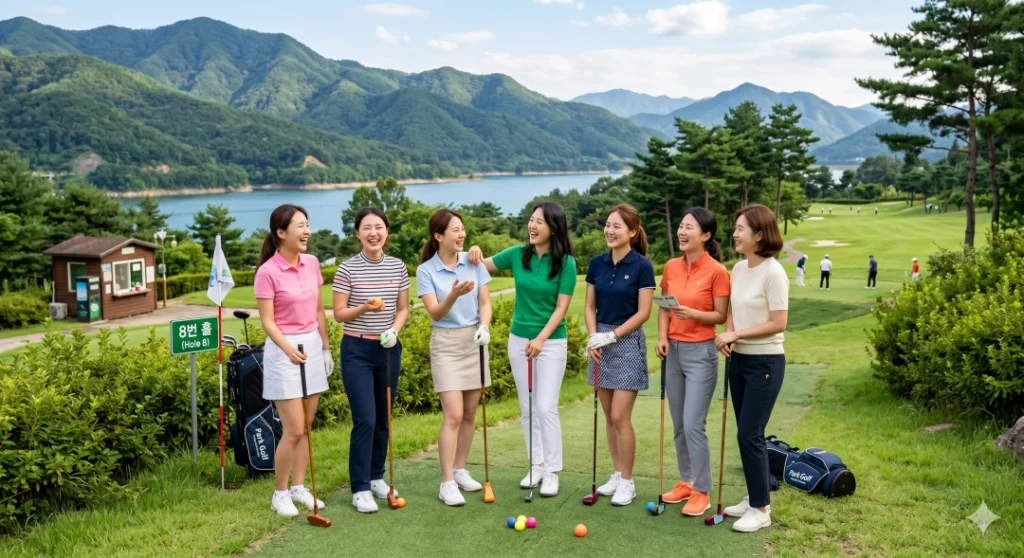 울진 파크골프장에서 게임을 즐기는 시민들 (ai제작) (1)