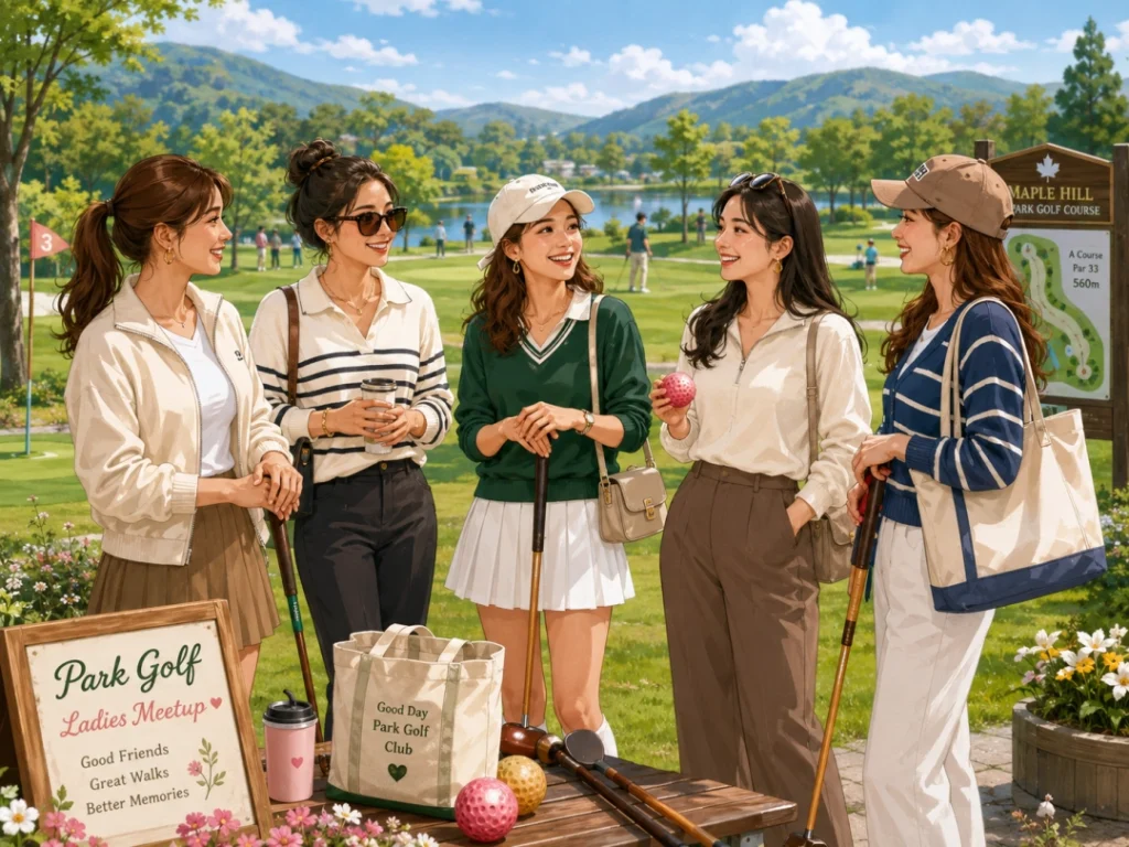 울진 파크골프장에서 게임을 즐기는 시민들 (ai제작) (2)