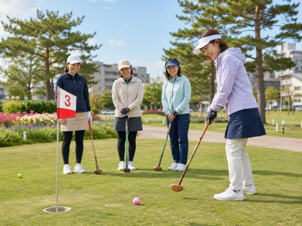 칠곡 파크골프장에서 게임을 즐기는 칠곡 시민들(ai 제작) (2)